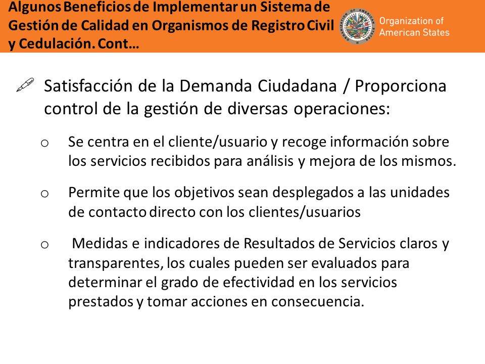 Algunos Beneficios de Implementar un Sistema de Gestión de Calidad en Organismos de Registro Civil y Cedulación. Cont…