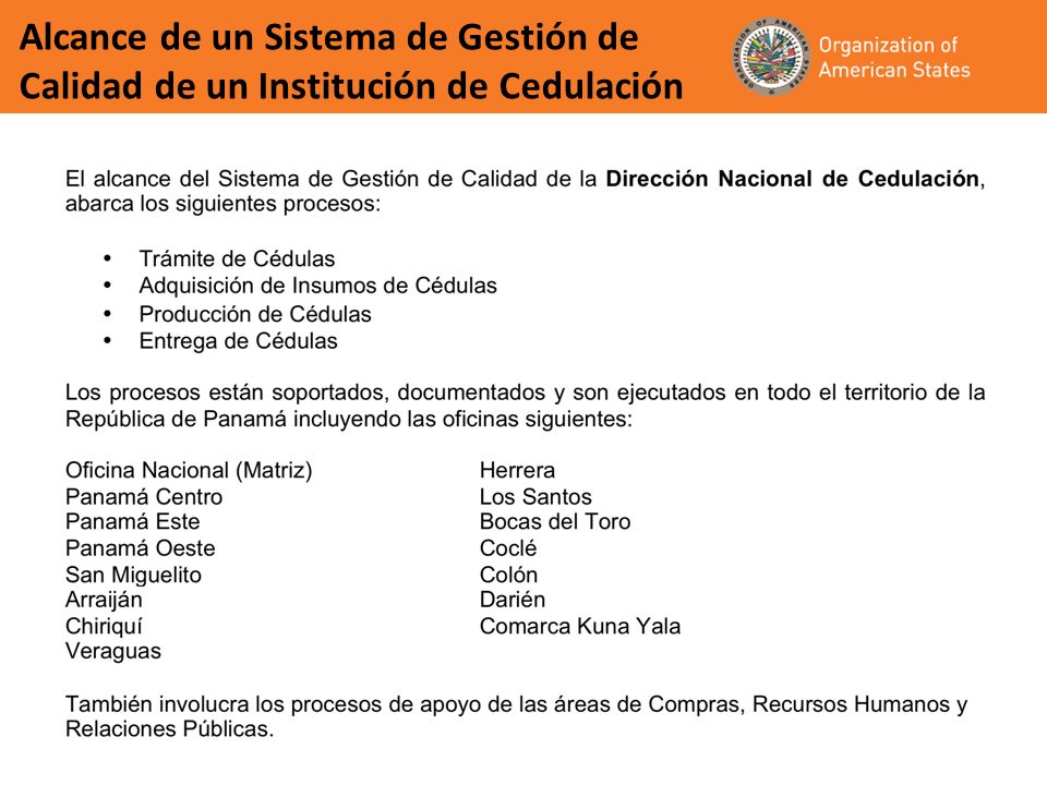 Alcance de un Sistema de Gestión de Calidad de un Institución de Cedulación