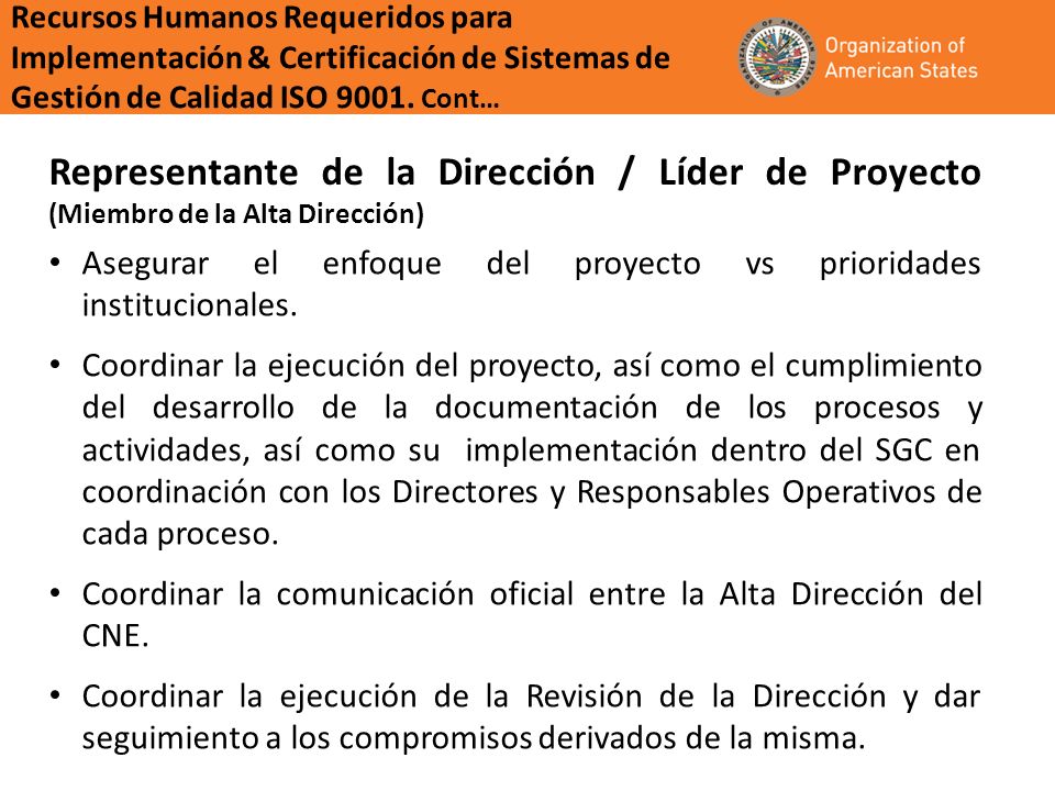 Recursos Humanos Requeridos para Implementación & Certificación de Sistemas de Gestión de Calidad ISO Cont…