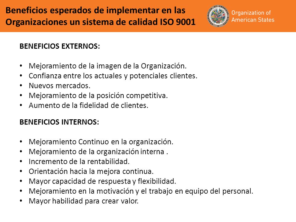 Beneficios esperados de implementar en las Organizaciones un sistema de calidad ISO 9001