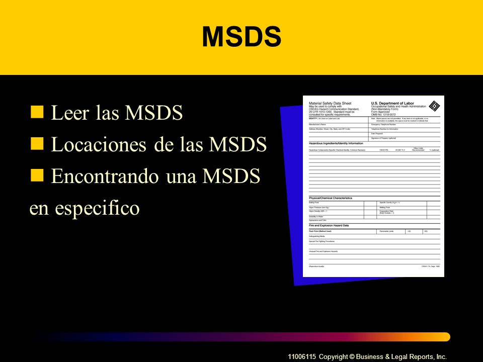 MSDS Leer las MSDS Locaciones de las MSDS Encontrando una MSDS