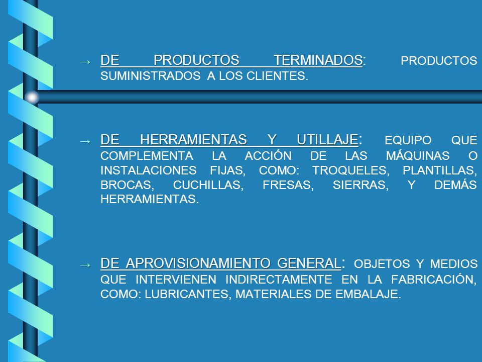 DE PRODUCTOS TERMINADOS: PRODUCTOS SUMINISTRADOS A LOS CLIENTES.