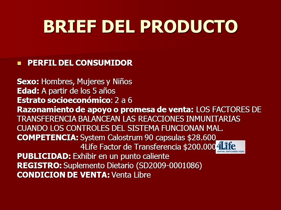 BRIEF DEL PRODUCTO PERFIL DEL CONSUMIDOR