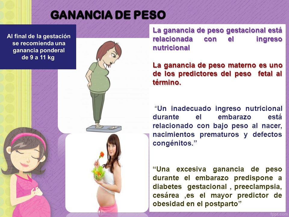 GANANCIA DE PESO La ganancia de peso gestacional está relacionada con el ingreso nutricional.