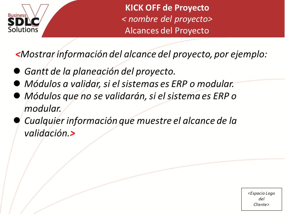 <Mostrar información del alcance del proyecto, por ejemplo: