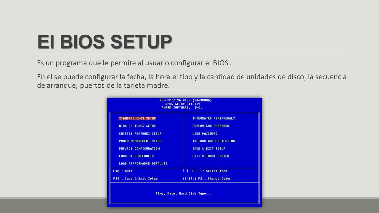 El BIOS SETUP Es un programa que le permite al usuario configurar el BIOS .