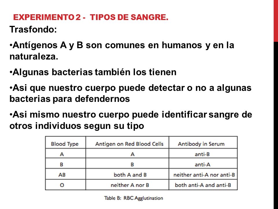 Experimento 2 - Tipos de sangre.