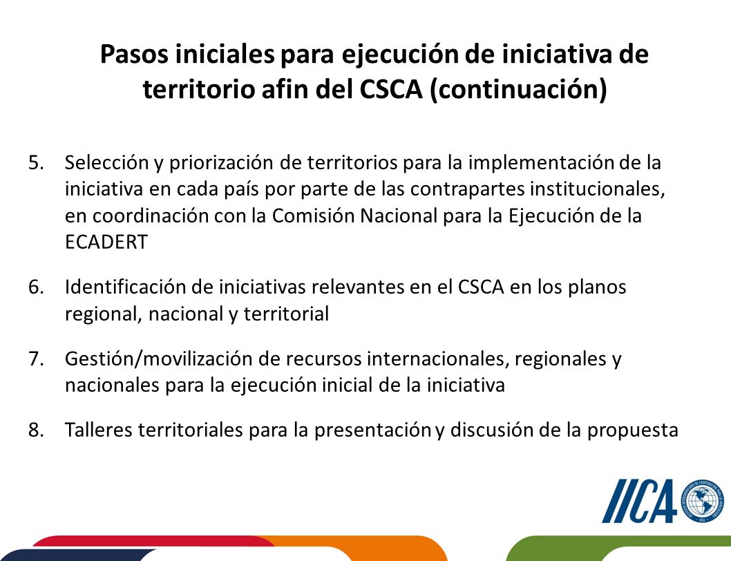 Pasos iniciales para ejecución de iniciativa de territorio afin del CSCA (continuación)