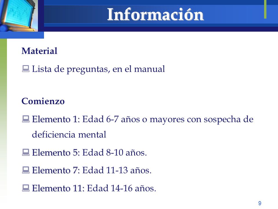 Información Material Lista de preguntas, en el manual Comienzo