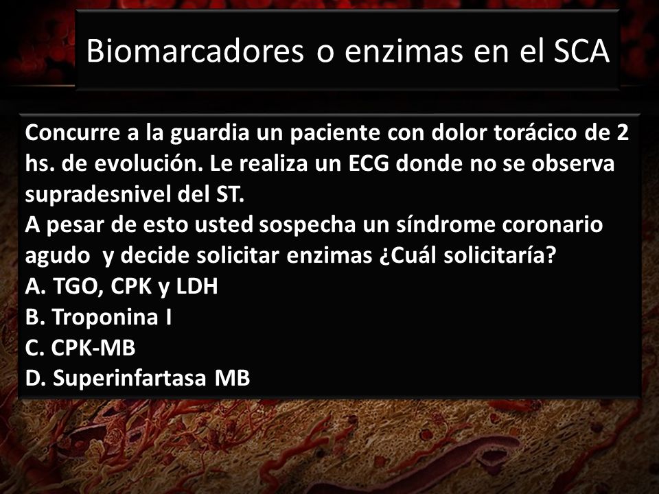 Biomarcadores o enzimas en el SCA