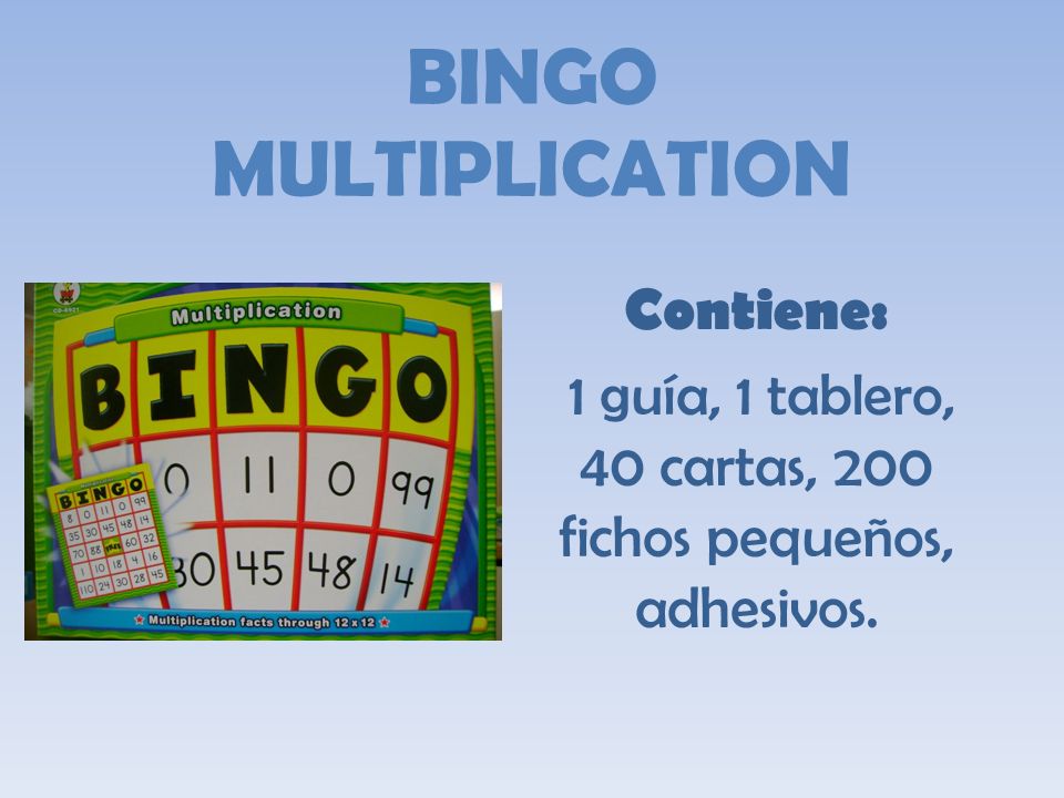 1 guía, 1 tablero, 40 cartas, 200 fichos pequeños, adhesivos.