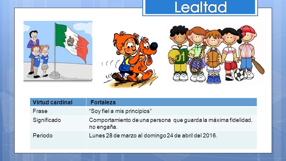 Lealtad Virtud cardinal Fortaleza Frase Soy fiel a mis principios