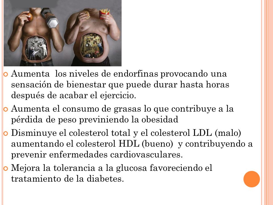 Aumenta los niveles de endorfinas provocando una sensación de bienestar que puede durar hasta horas después de acabar el ejercicio.