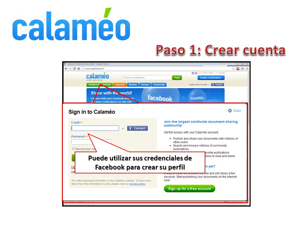 Puede utilizar sus credenciales de Facebook para crear su perfil