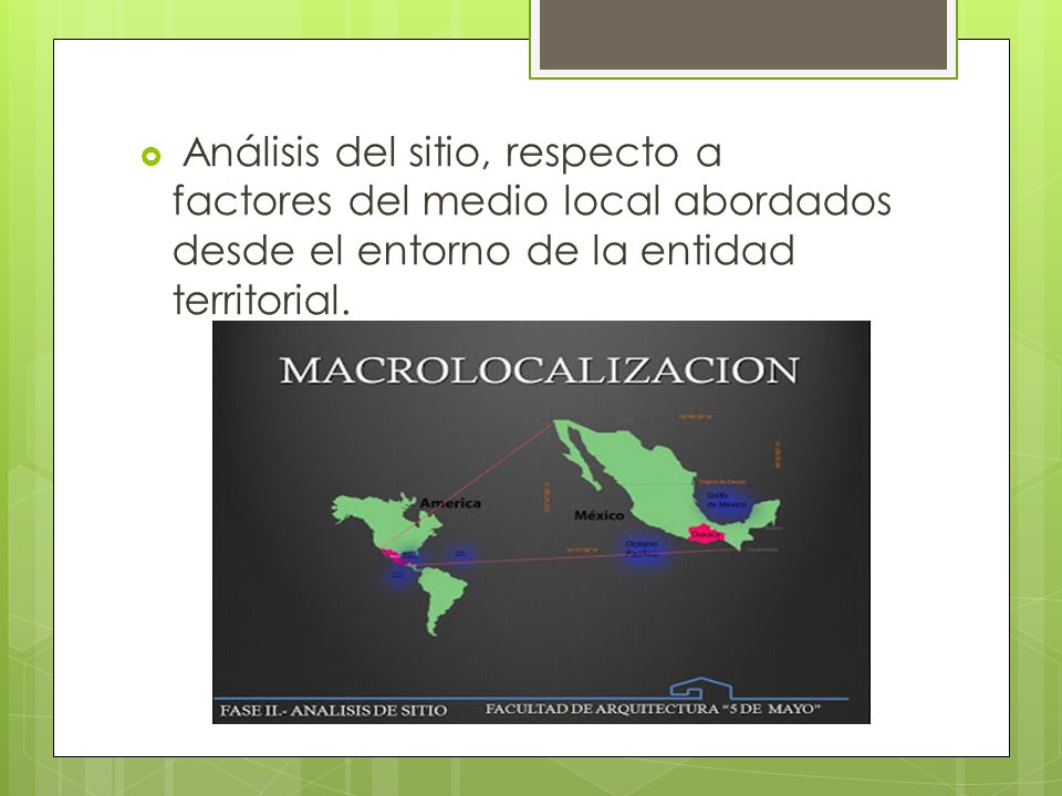 Análisis del sitio, respecto a factores del medio local abordados desde el entorno de la entidad territorial.