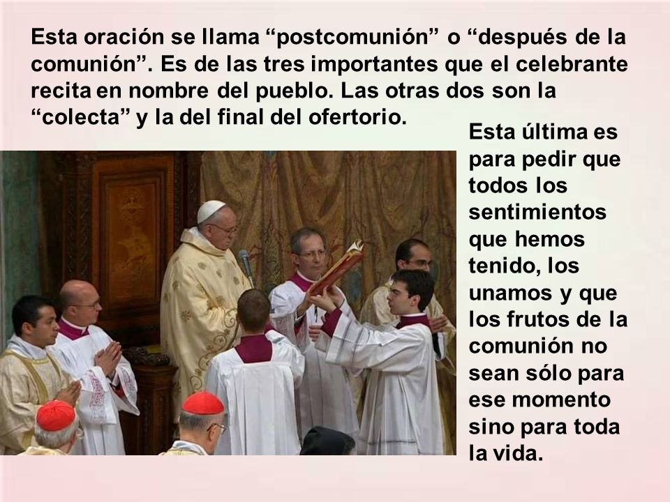 Esta oración se llama postcomunión o después de la comunión