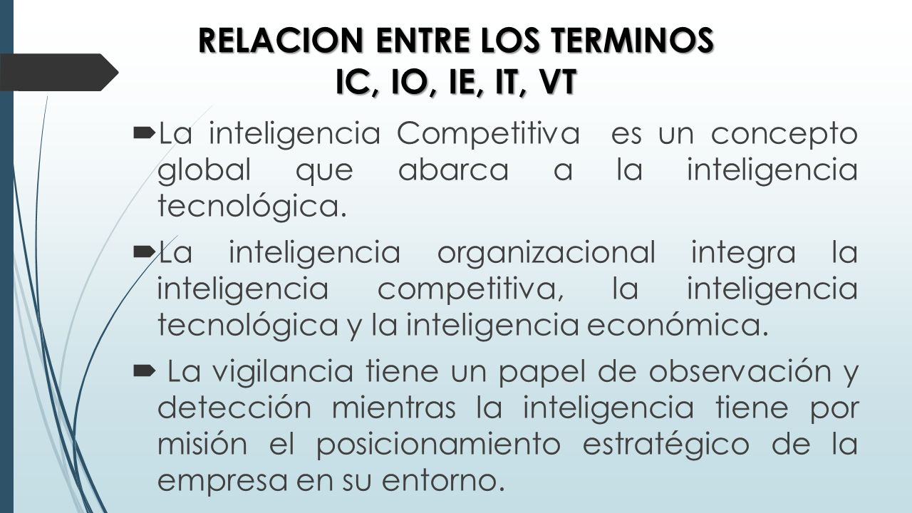 RELACION ENTRE LOS TERMINOS IC, IO, IE, IT, VT