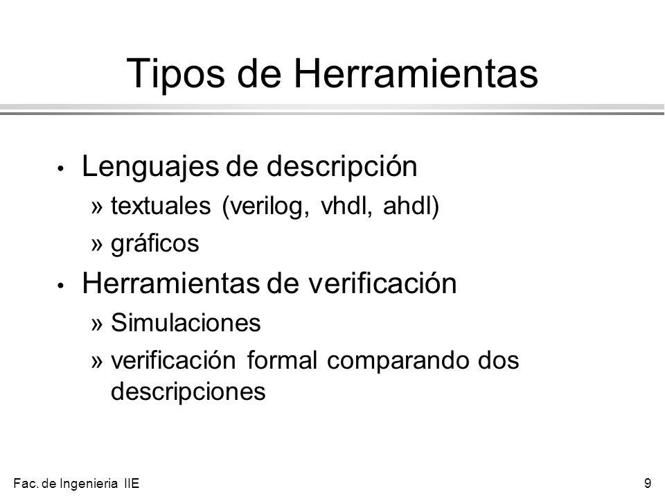Tipos de Herramientas Lenguajes de descripción