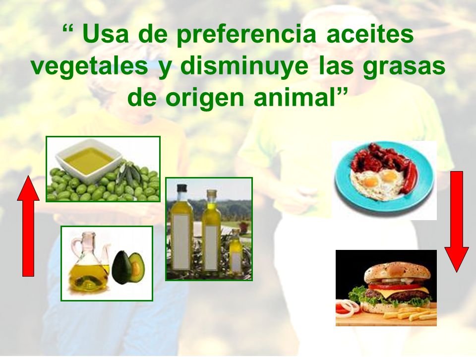 Usa de preferencia aceites vegetales y disminuye las grasas de origen animal