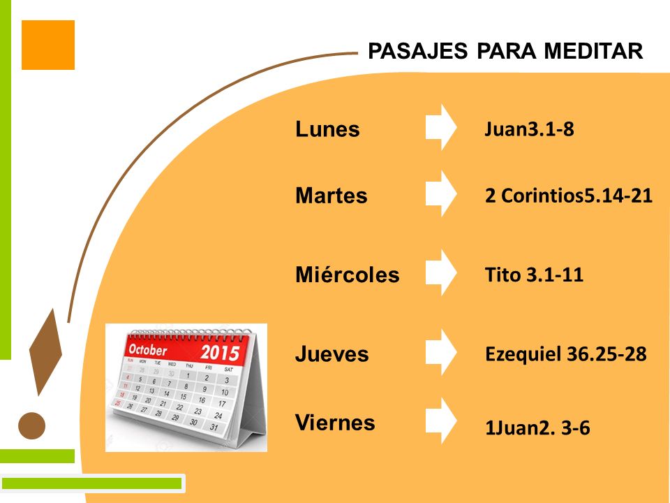 PASAJES PARA MEDITAR Lunes. Juan Martes. 2 Corintios Miércoles. Tito Jueves.