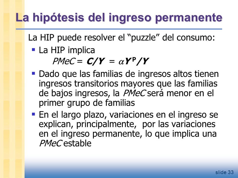 HIP vs. HCV En ambas, la gente trata de suavizar el consumo frente a un ingreso presente variable.