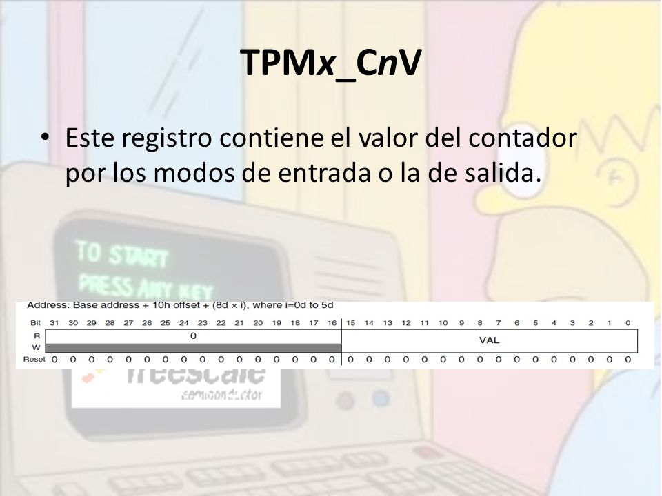 TPMx_CnV Este registro contiene el valor del contador por los modos de entrada o la de salida.