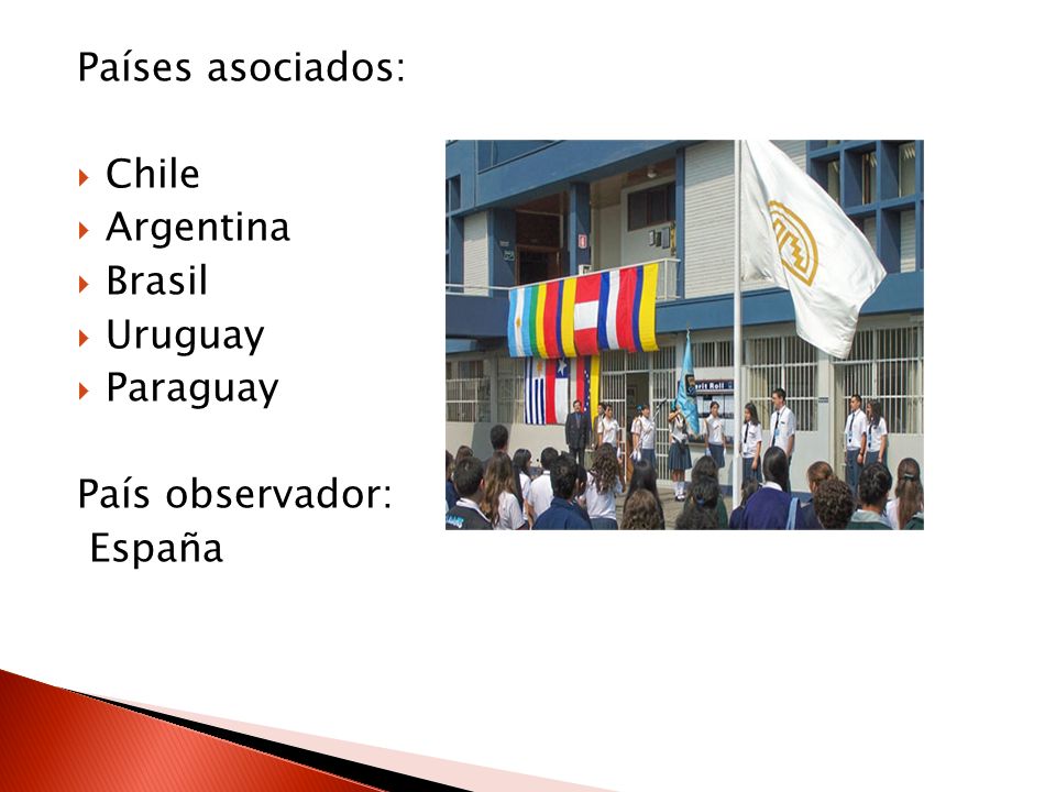 Países asociados: Chile Argentina Brasil Uruguay Paraguay País observador: España
