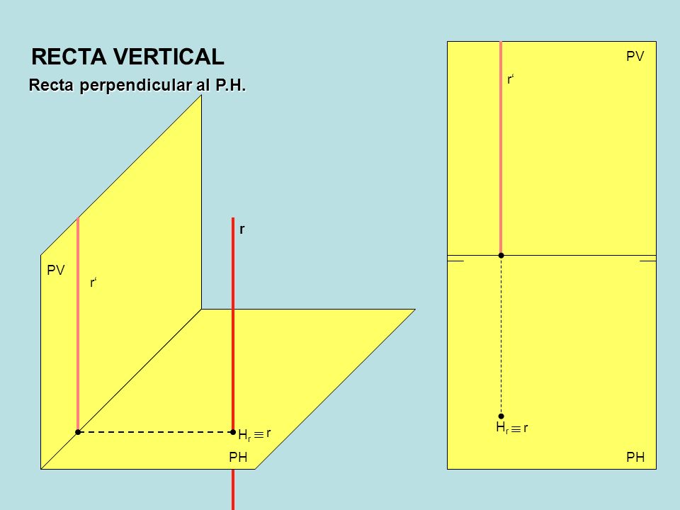 RECTA VERTICAL Recta perpendicular al P.H. PV r‘ r PV r‘ Hr r Hr r PH