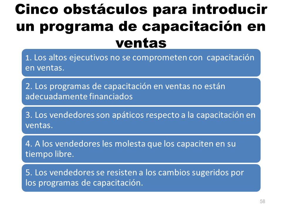 Cinco obstáculos para introducir un programa de capacitación en ventas