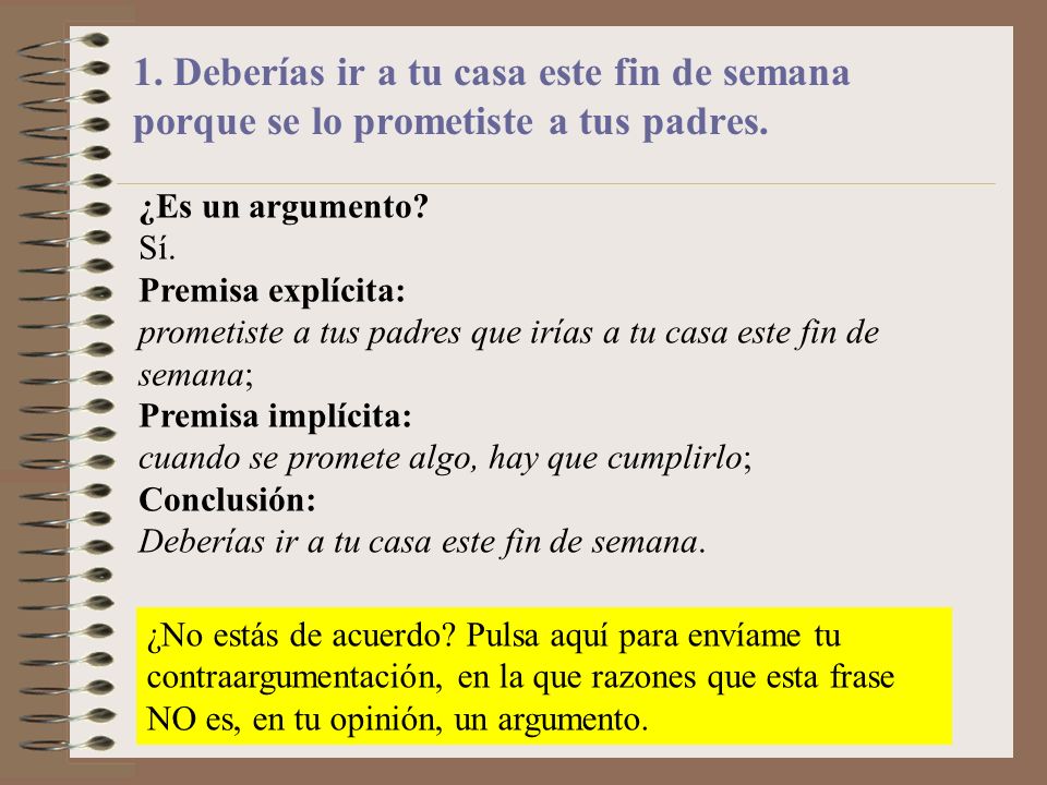 1. Deberías ir a tu casa este fin de semana porque se lo prometiste a tus padres.