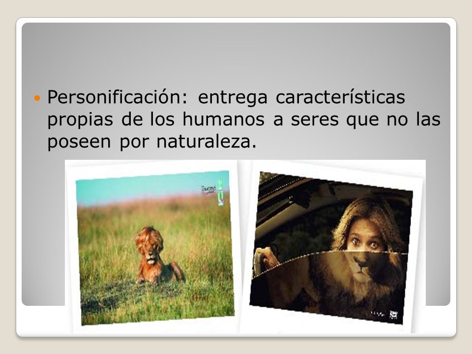 Personificación: entrega características propias de los humanos a seres que no las poseen por naturaleza.