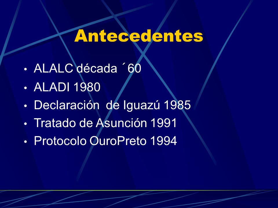 Antecedentes ALALC década ´60 ALADI 1980 Declaración de Iguazú 1985
