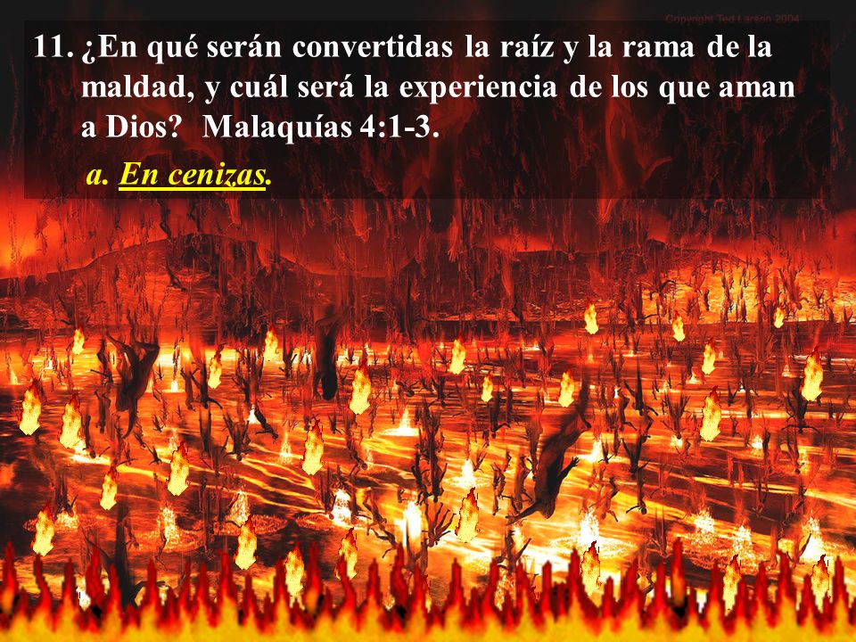 ¿En qué serán convertidas la raíz y la rama de la maldad, y cuál será la experiencia de los que aman a Dios Malaquías 4:1-3.