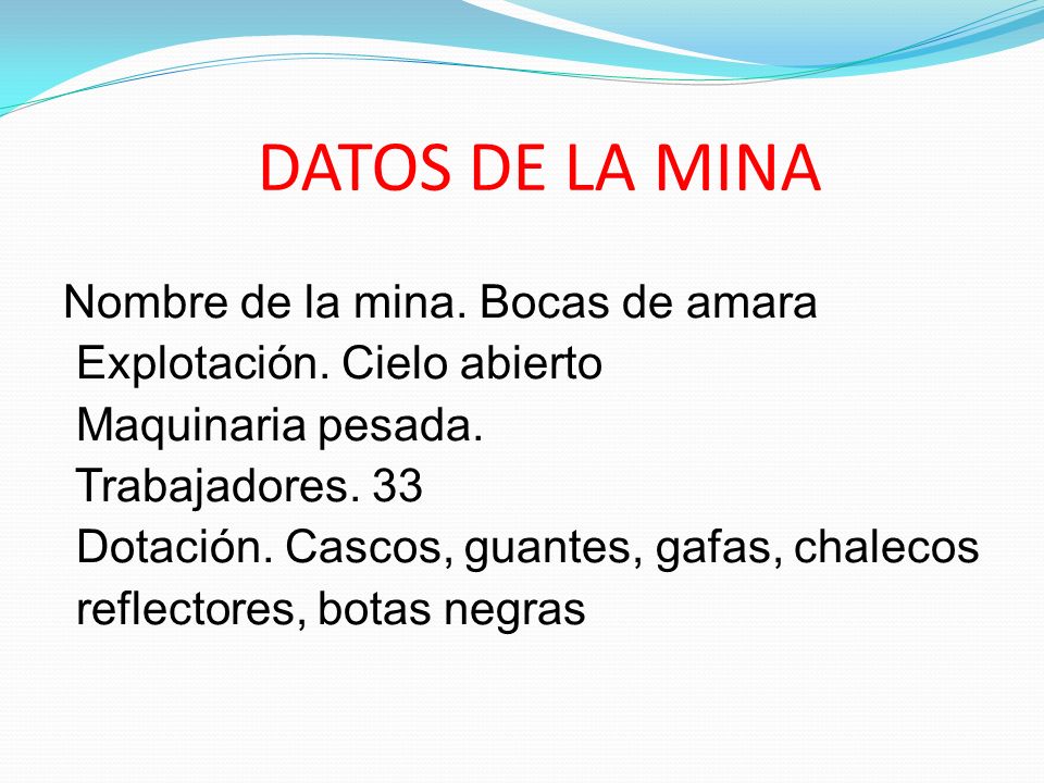 DATOS DE LA MINA Nombre de la mina. Bocas de amara