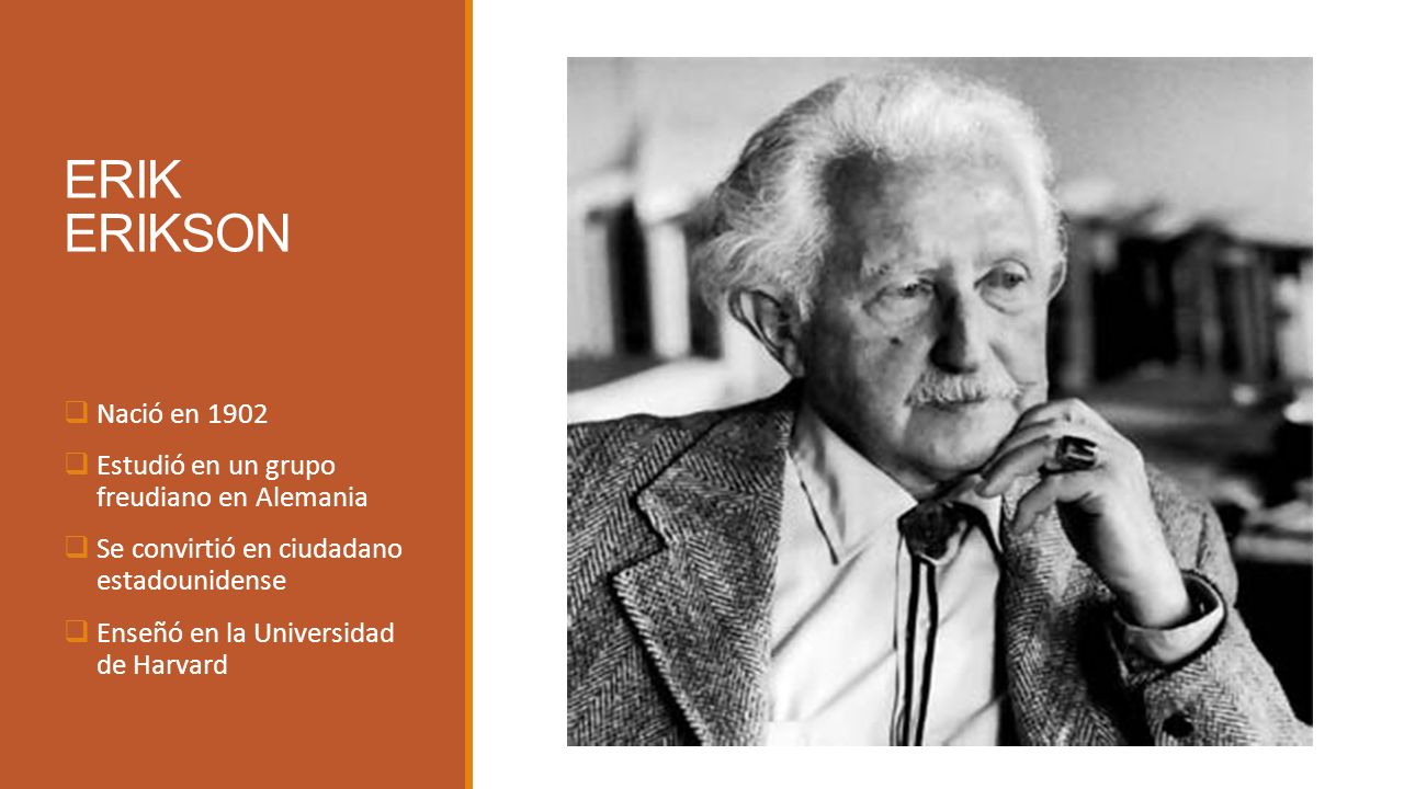 ERIK ERIKSON Nació en 1902 Estudió en un grupo freudiano en Alemania