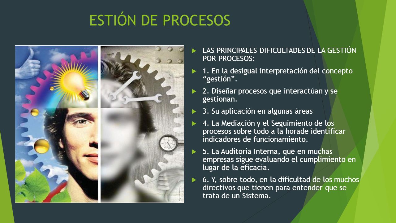 ESTIÓN DE PROCESOS LAS PRINCIPALES DIFICULTADES DE LA GESTIÓN POR PROCESOS: 1. En la desigual interpretación del concepto gestión .