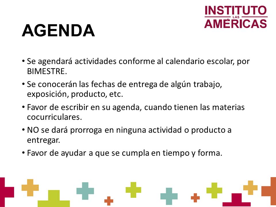 AGENDA Se agendará actividades conforme al calendario escolar, por BIMESTRE.