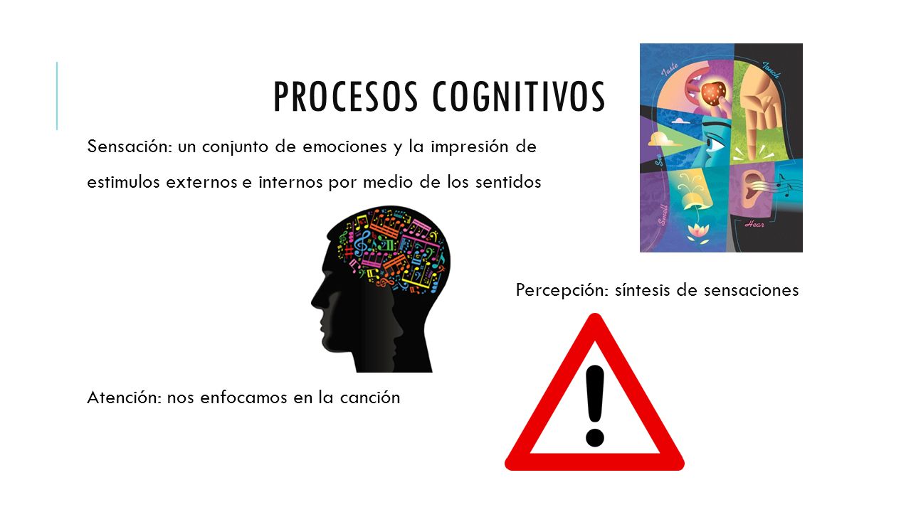 PROCESOS COGNITIVOS Sensación: un conjunto de emociones y la impresión de. estimulos externos e internos por medio de los sentidos.