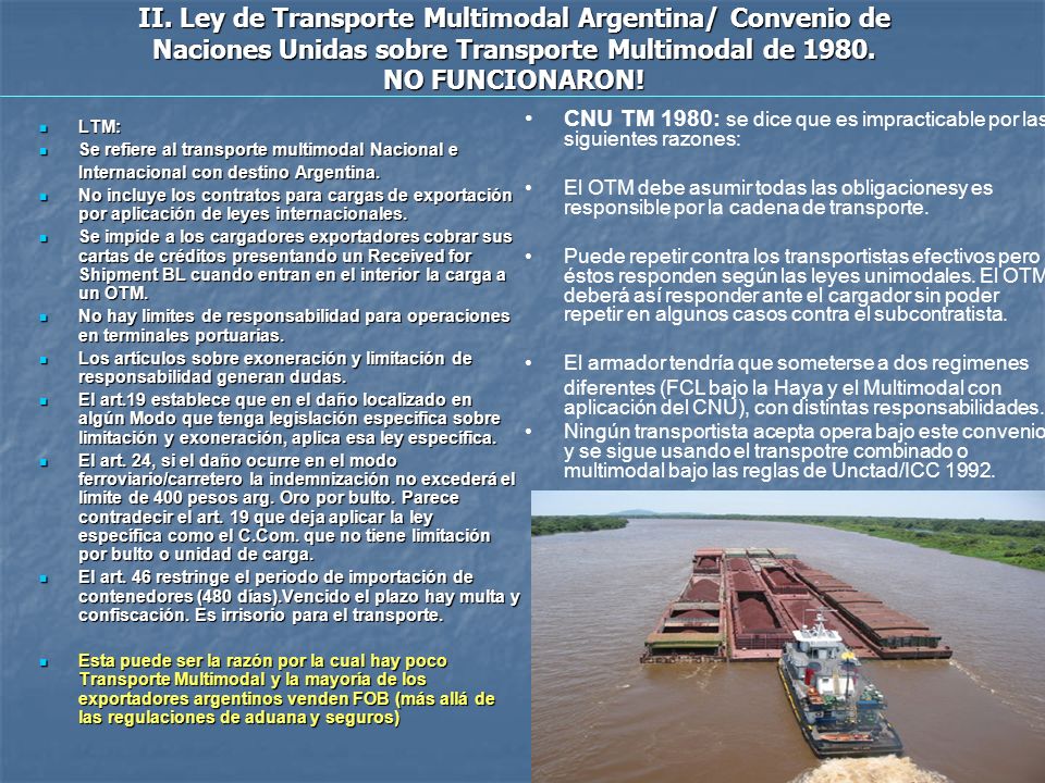 II. Ley de Transporte Multimodal Argentina/ Convenio de Naciones Unidas sobre Transporte Multimodal de NO FUNCIONARON!