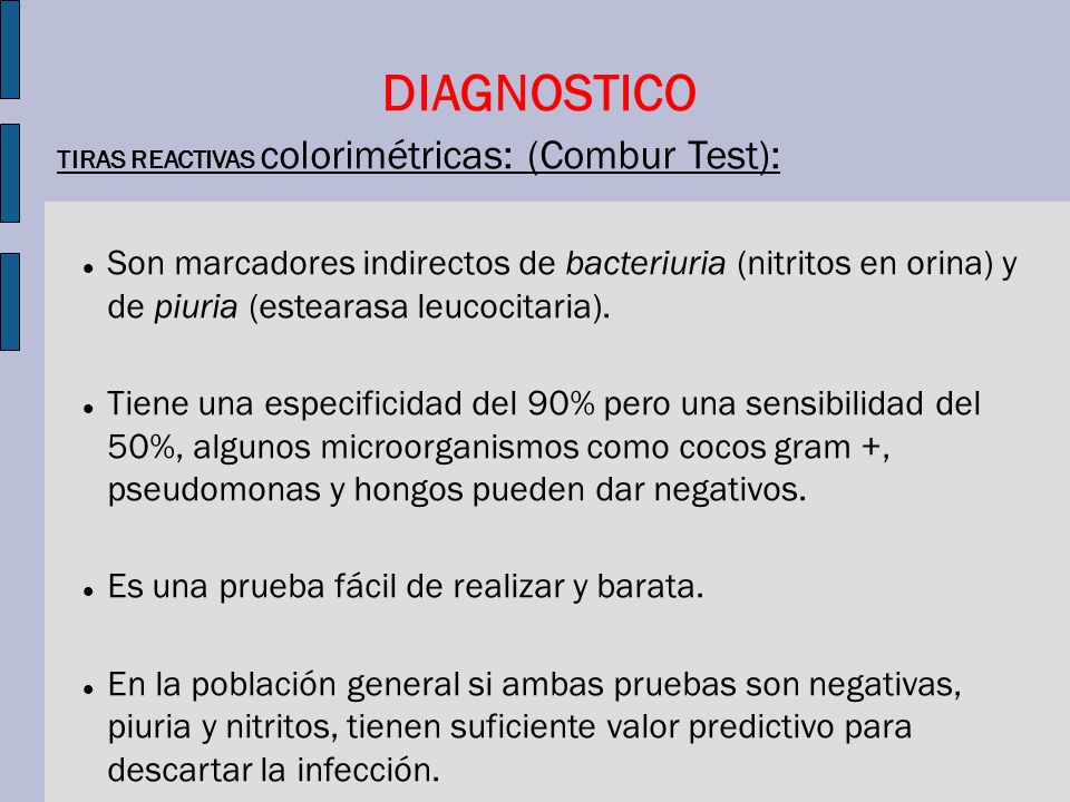 DIAGNOSTICO TIRAS REACTIVAS colorimétricas: (Combur Test):
