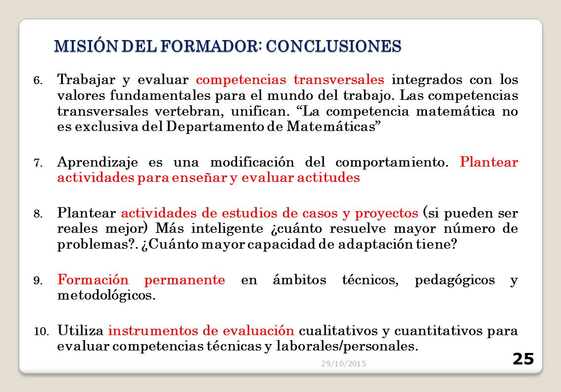 MISIÓN DEL FORMADOR: CONCLUSIONES