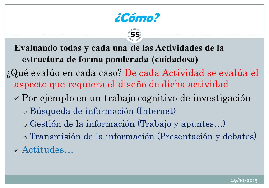 ¿Cómo Evaluando todas y cada una de las Actividades de la estructura de forma ponderada (cuidadosa)