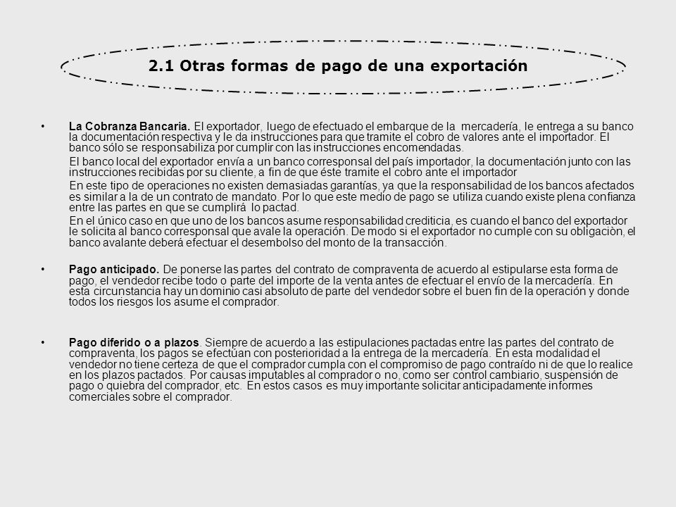 2.1 Otras formas de pago de una exportación