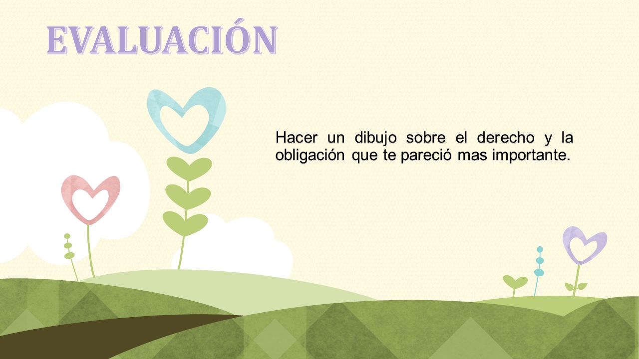 EVALUACIÓN Hacer un dibujo sobre el derecho y la obligación que te pareció mas importante.