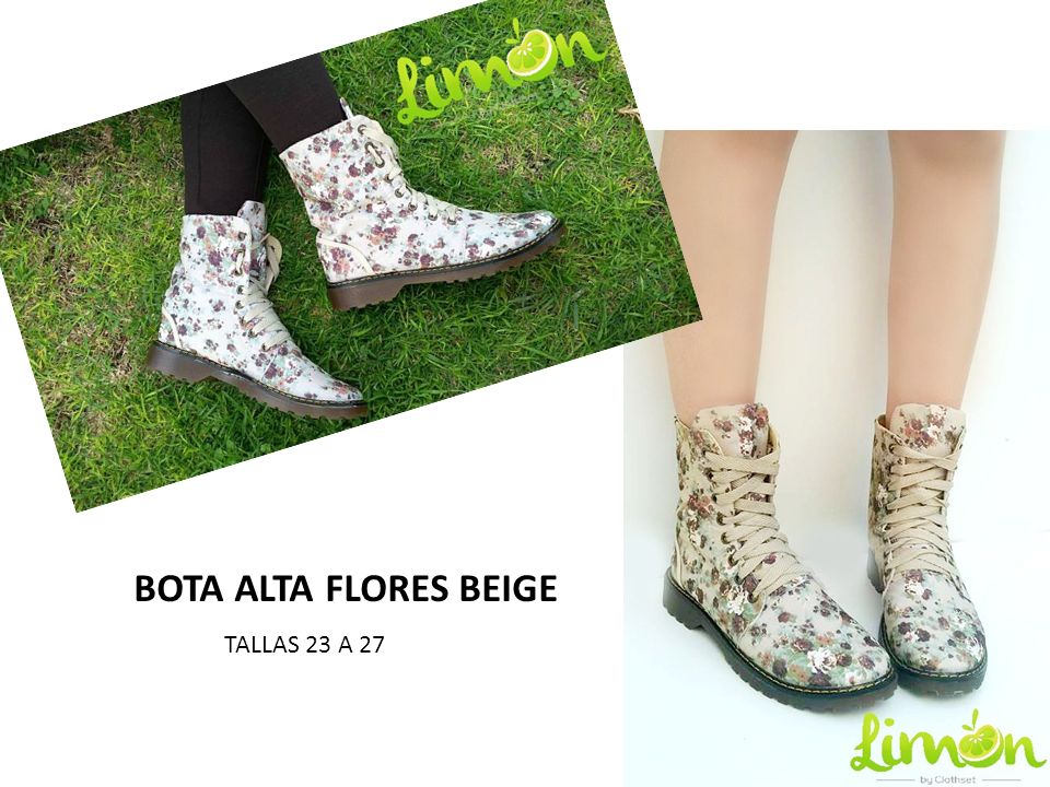 BOTA ALTA FLORES BEIGE TALLAS 23 A 27