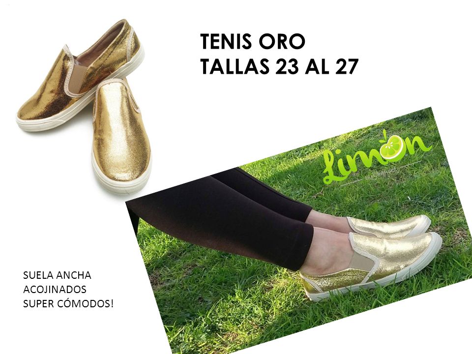 TENIS ORO TALLAS 23 AL 27 SUELA ANCHA ACOJINADOS SUPER CÓMODOS!