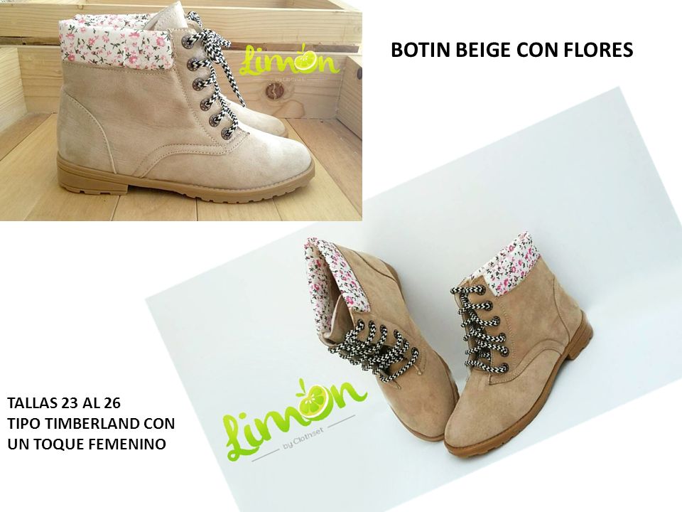 BOTIN BEIGE CON FLORES TALLAS 23 AL 26 TIPO TIMBERLAND CON