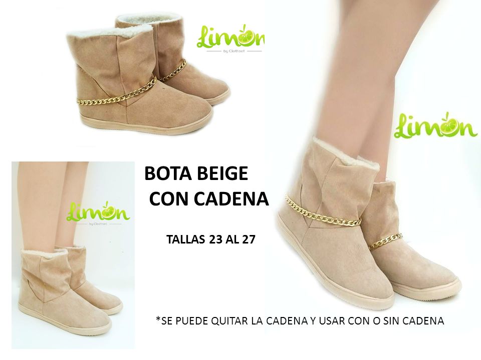 BOTA BEIGE CON CADENA TALLAS 23 AL 27