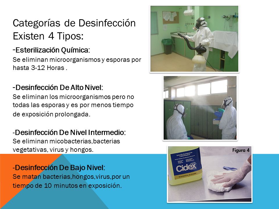 Categorías de Desinfección Existen 4 Tipos: -Esterilización Química: