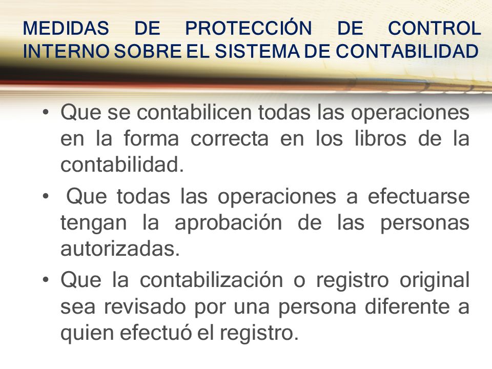 MEDIDAS DE PROTECCIÓN DE CONTROL INTERNO SOBRE EL SISTEMA DE CONTABILIDAD